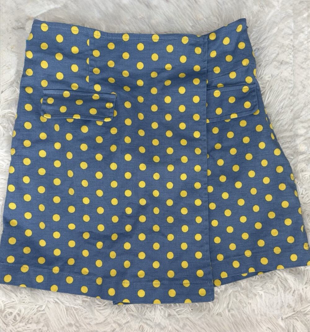 Gloria Women’s S Blue W/yellow Polka Dots Skort. Cute, Exc. Condition